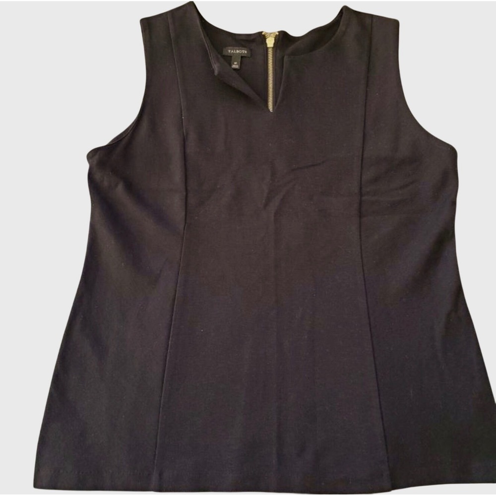 Talbots Petites Black Sleeveless Shell Tank Top Gold‎ Zip Front SP NWT 41963026